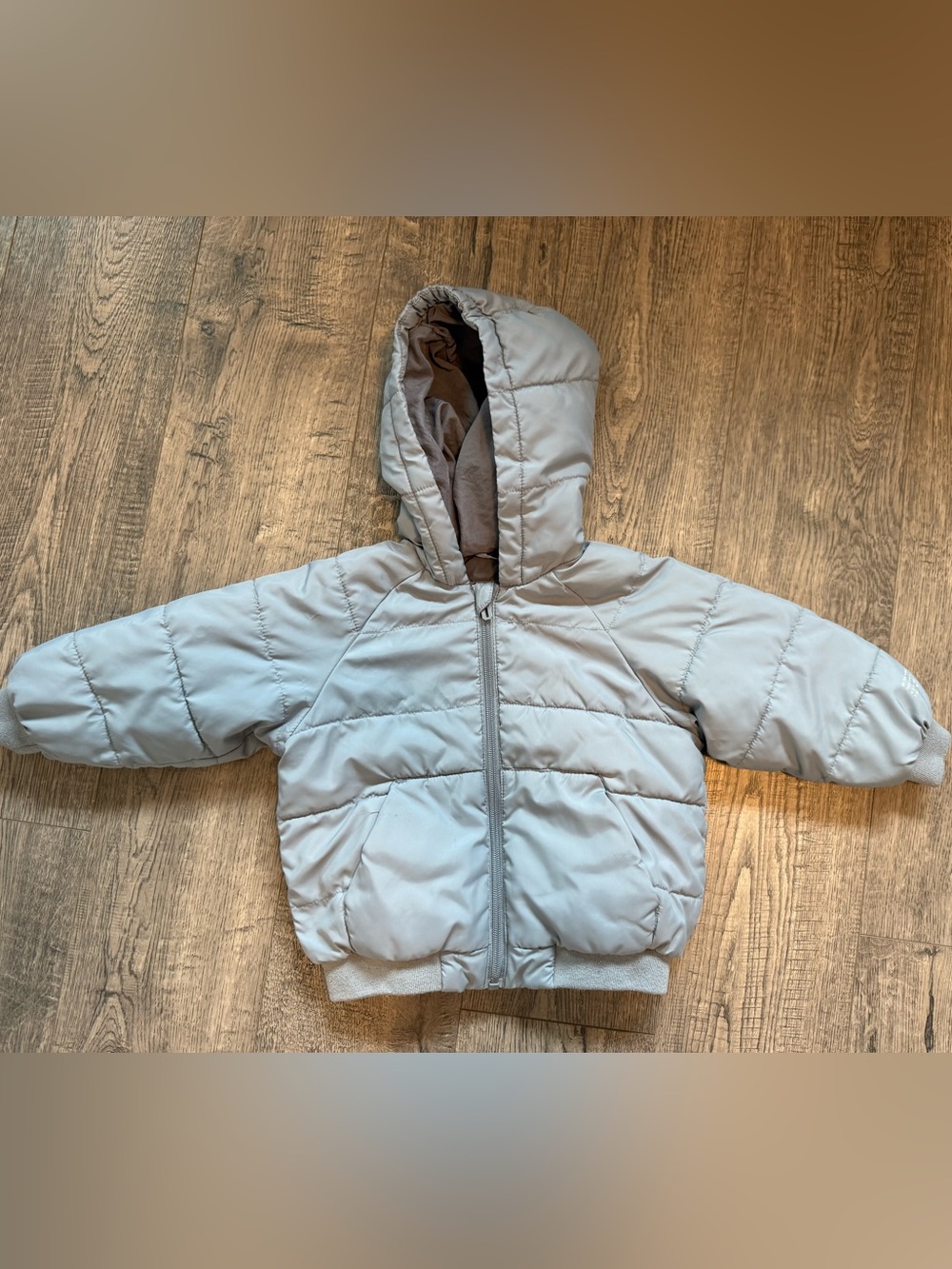 Zara Kids Hooded Puffer Jacket - Light Gray